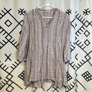 CP shades 100% linen purple striped medium blouse shirt Lightweight Durable